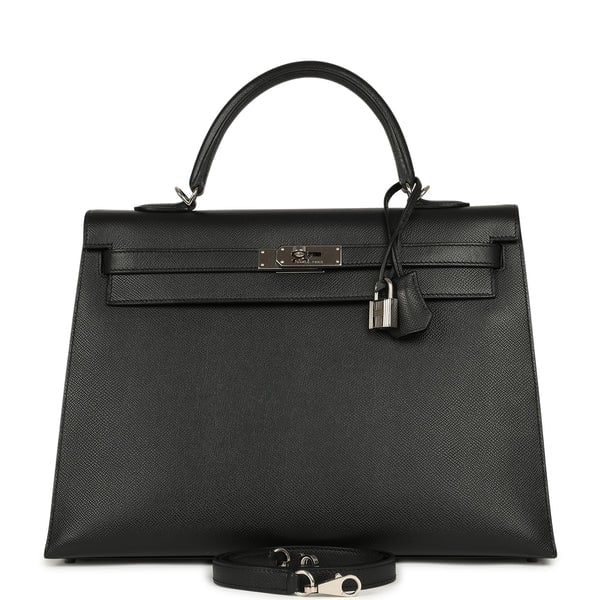 Pre-owned Hermes Kelly Sellier 35 Black Epsom Palladium Hardware