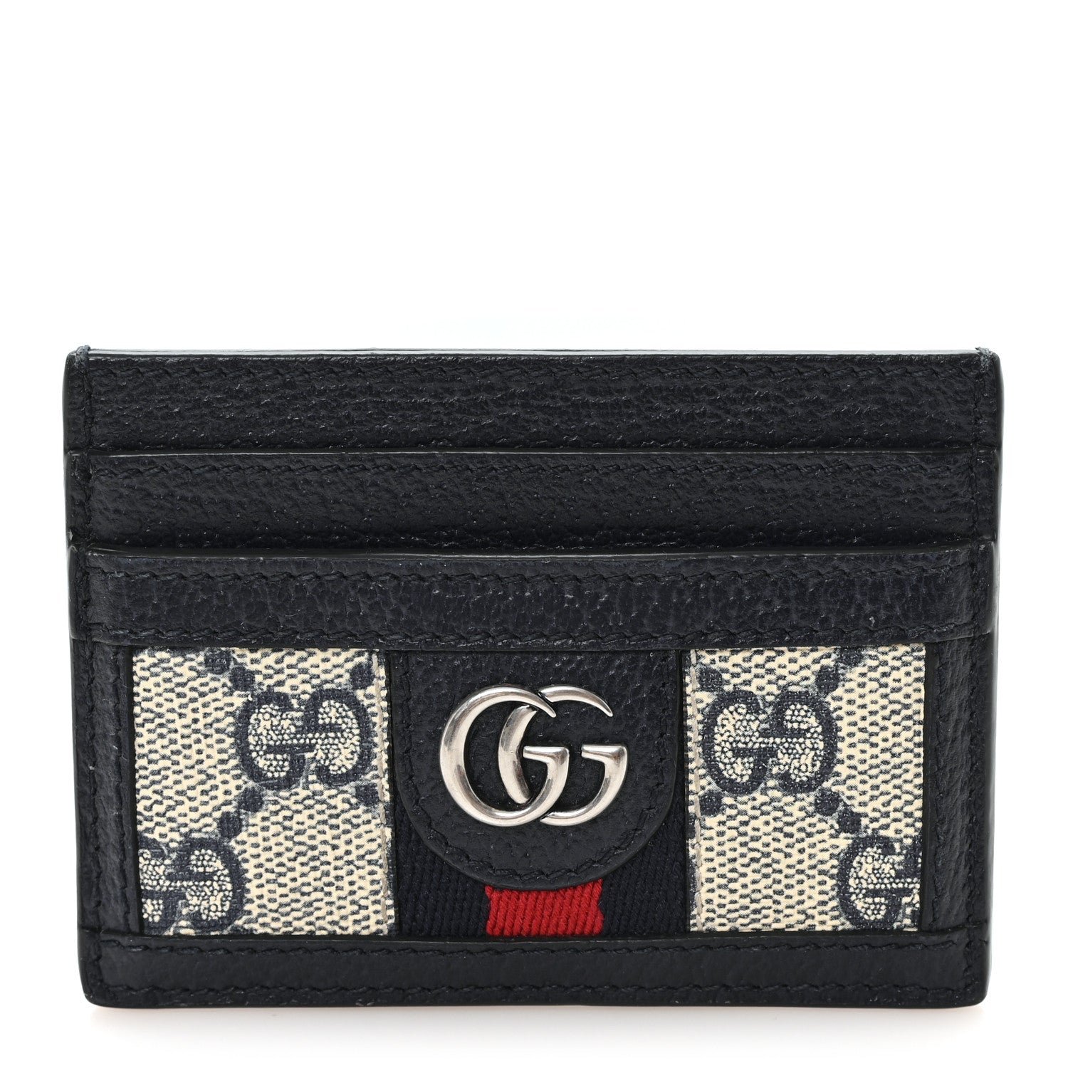 Gucci GG Supreme Monogram Textured Dollar Calfskin Web Ophidia Card Holder Beige Blue