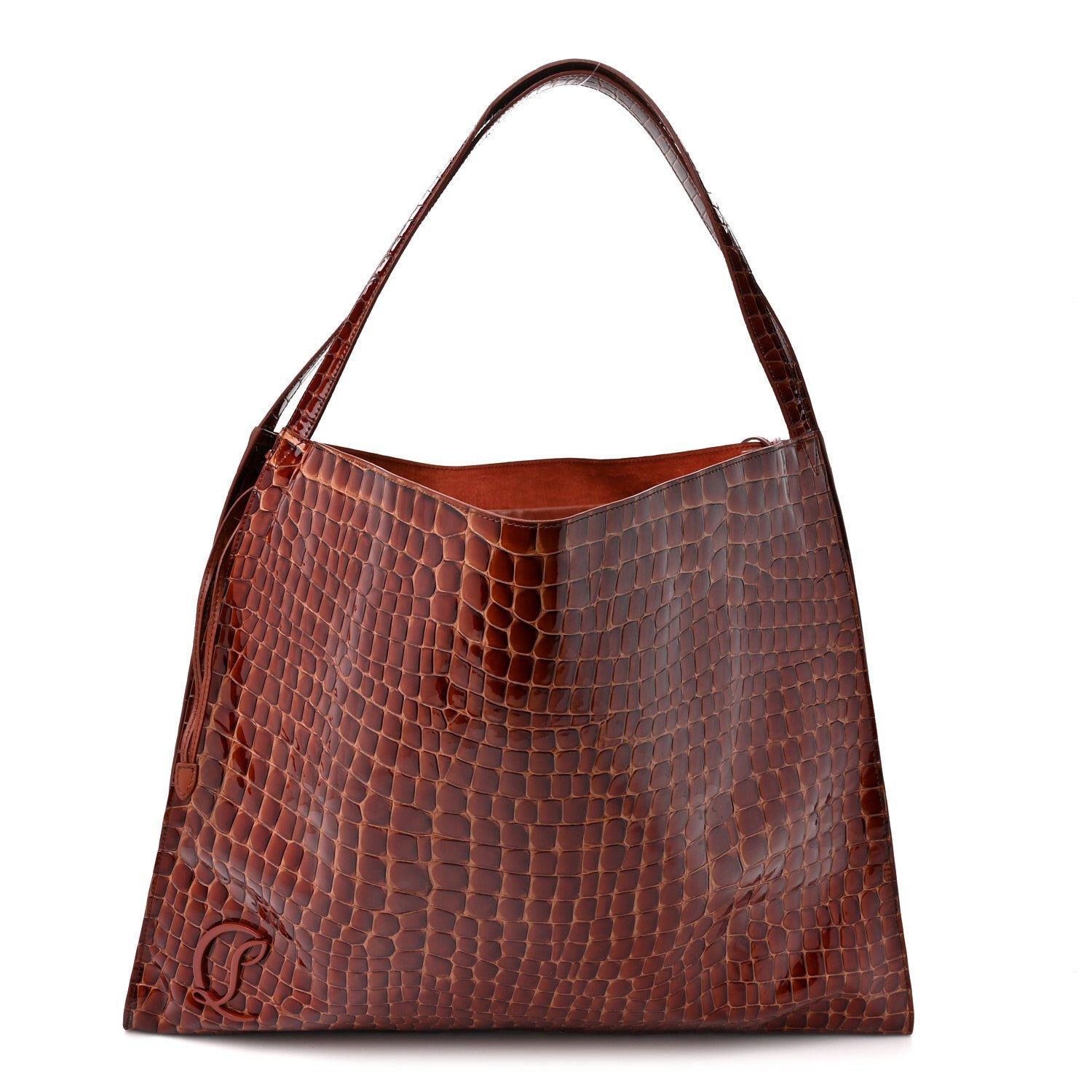 Christian Louboutin Patent Calfskin Crocodile Embossed Le 54 Tote Acajou