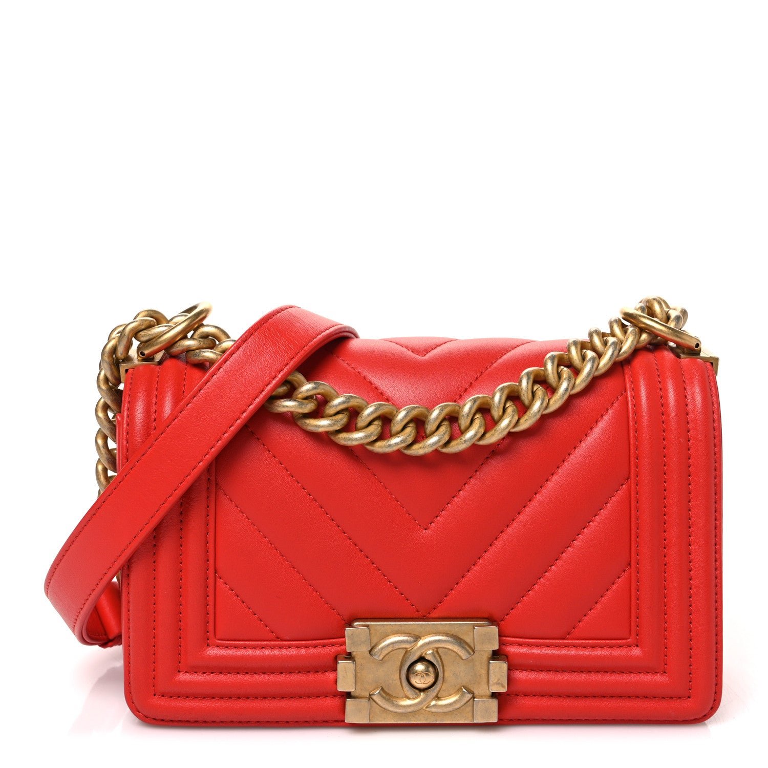 Chanel Calfskin Chevron Quilted Small Boy Flap Red
