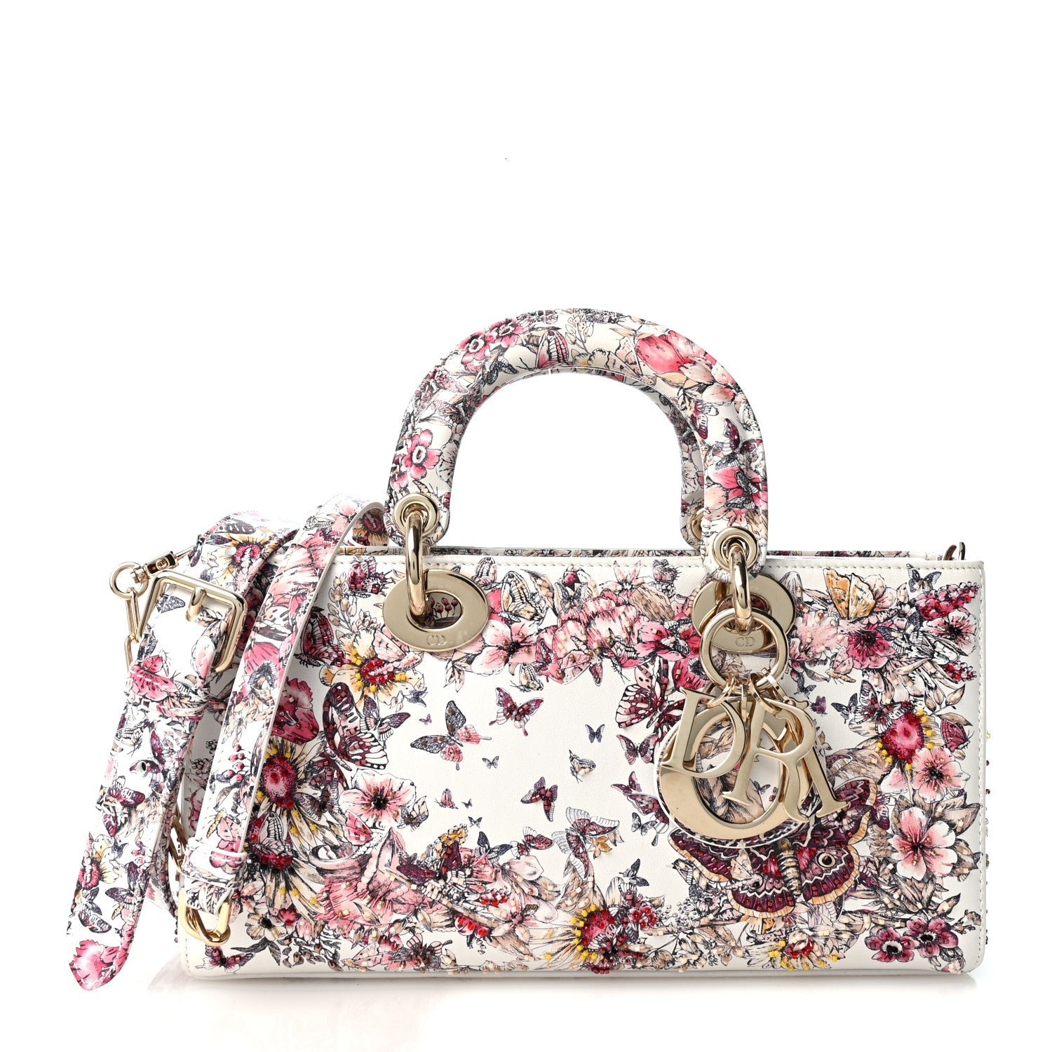 Christian Dior Calfskin Embroidered Butterfly Printed Lady D-Joy Multicolor