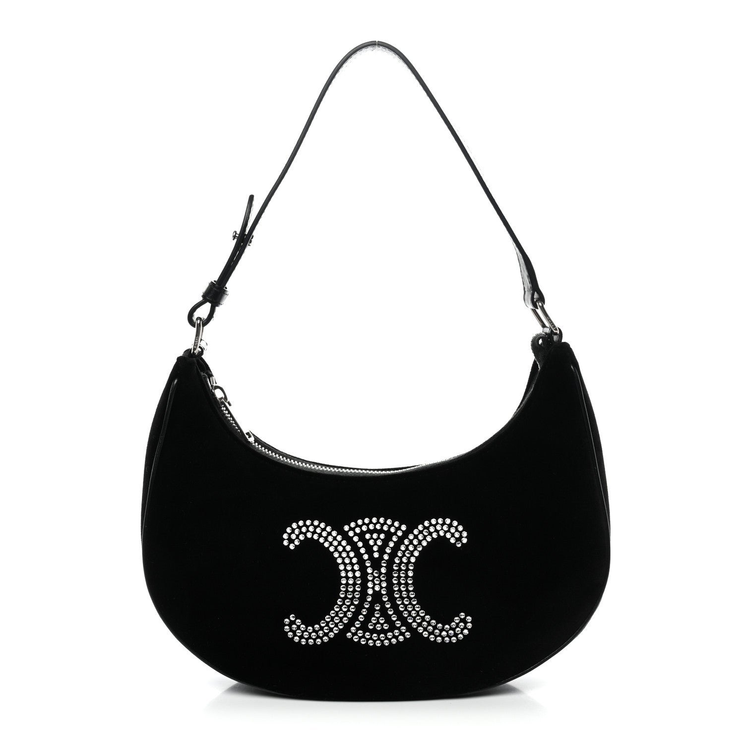Celine Velvet Strass Triomphe Ava Shoulder Bag Black