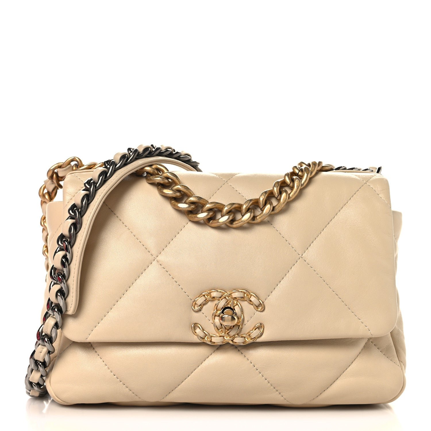 Chanel Lambskin Quilted Medium Chanel 19 Flap Beige