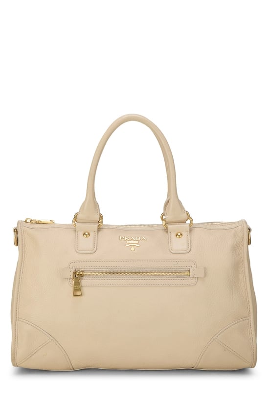 Beige Vitello Daino Convertible Zip Handbag Medium