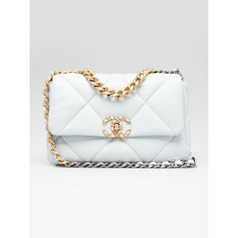 Chanel Light Blue Quilted Lambskin Leather Medium Chanel 19 Bag