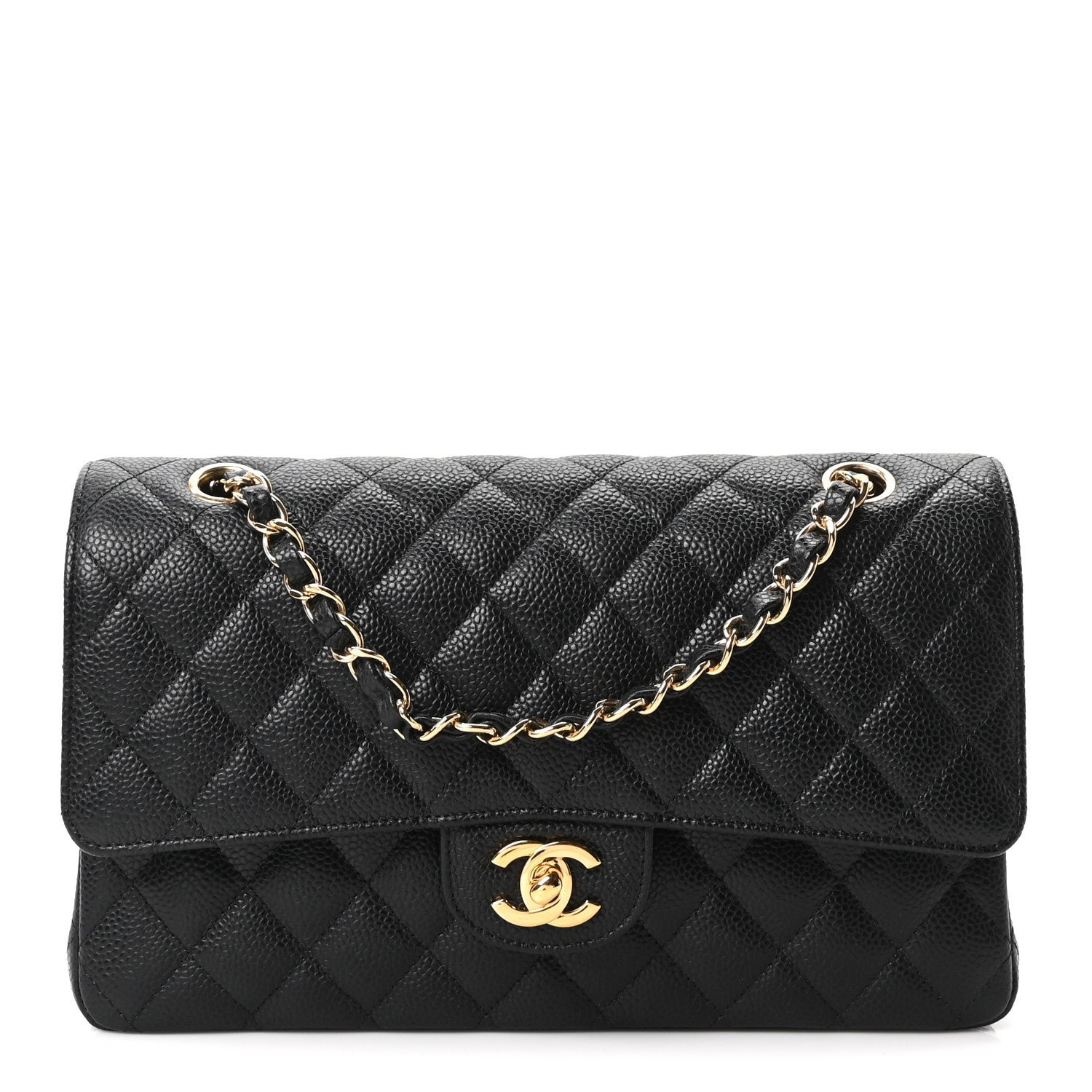 Caviar Quilted Medium Double Flap Black