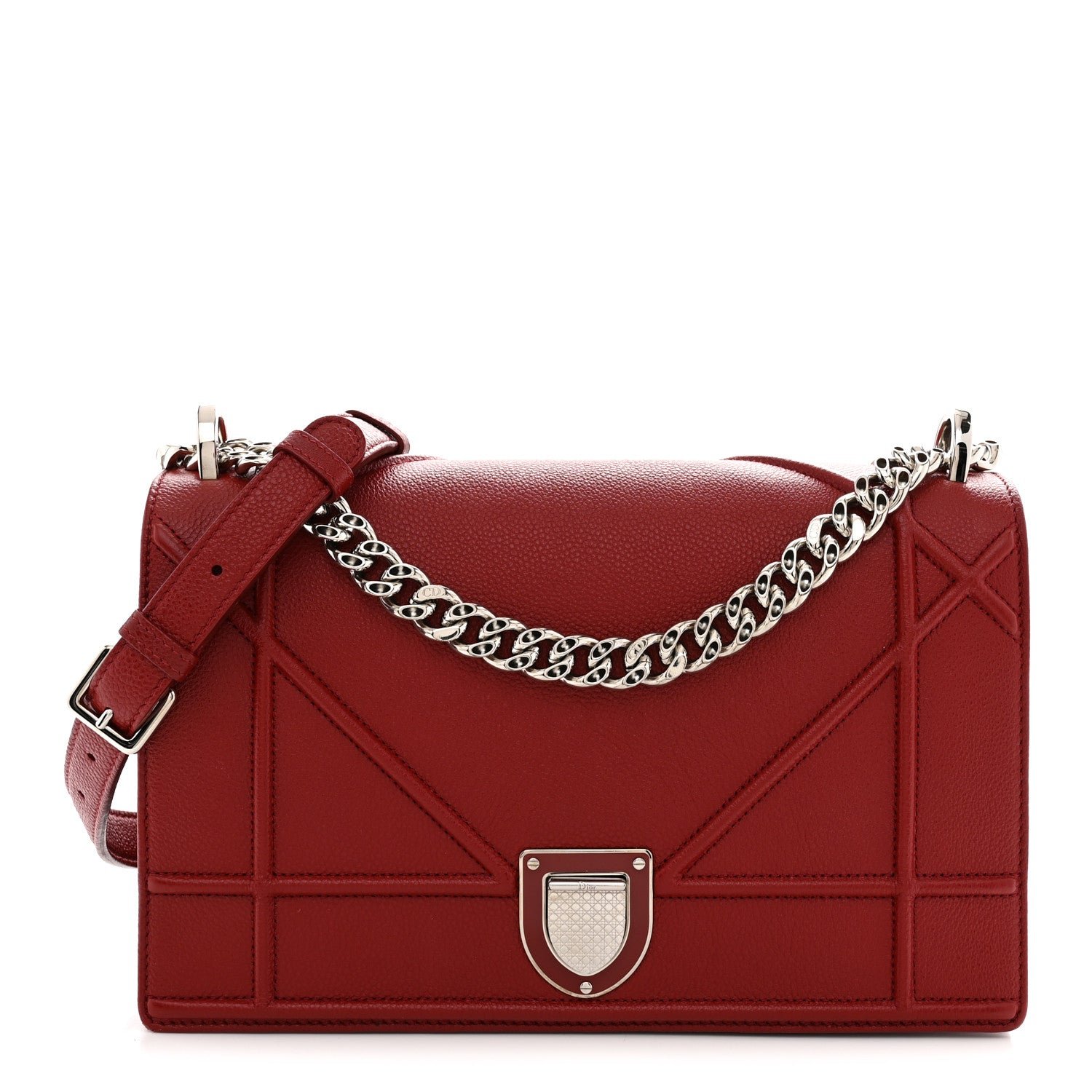 Christian Dior Grained Calfskin Medium Diorama Flap Bag Red