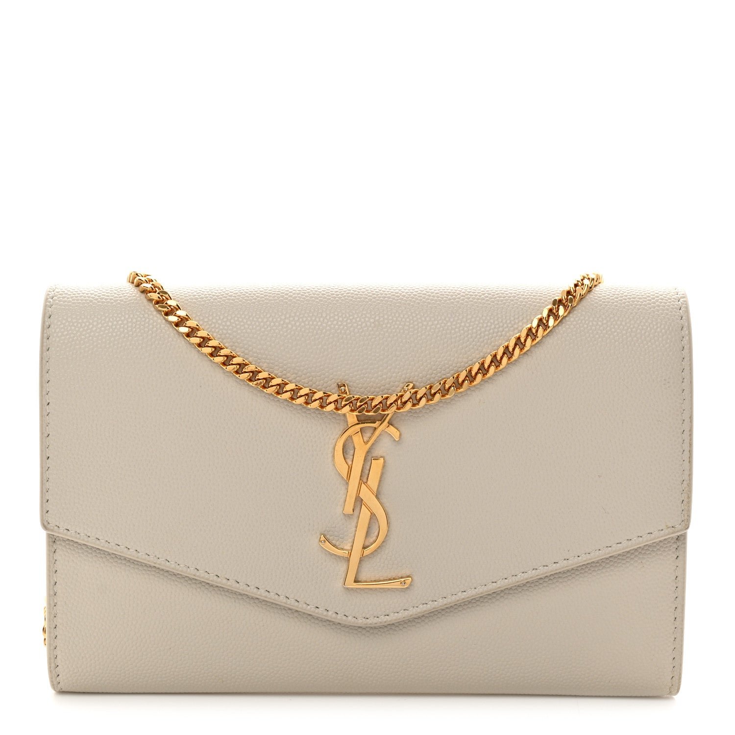 Saint Laurent Grain De Poudre Monogram Uptown Chain Wallet Crema Soft