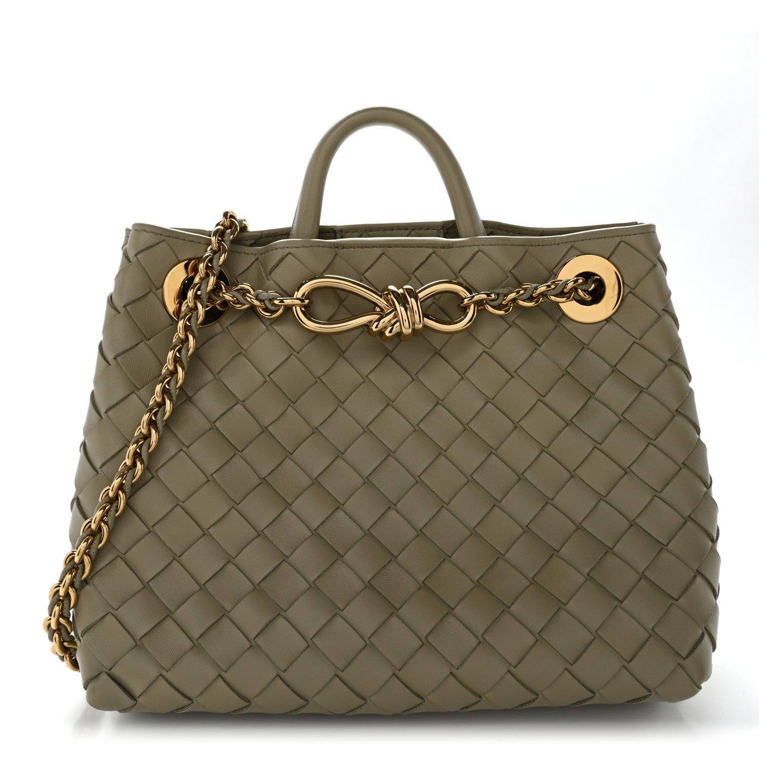 Bottega Veneta Nappa Intrecciato Small Andiamo With Chain Shoulder Bag Travertine