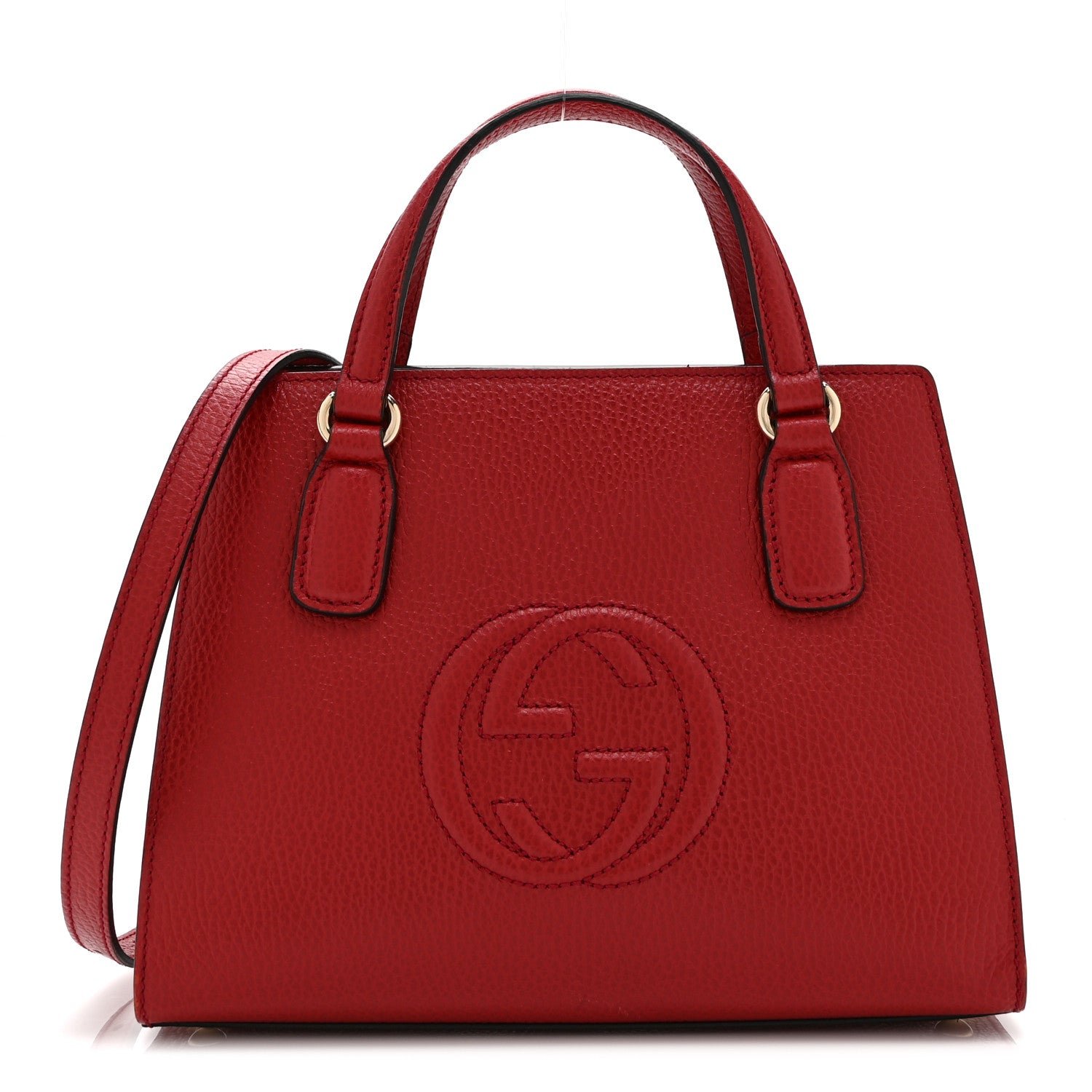 Gucci Dollar Calfskin Medium Soho Top Handle Satchel Hibiscus Red