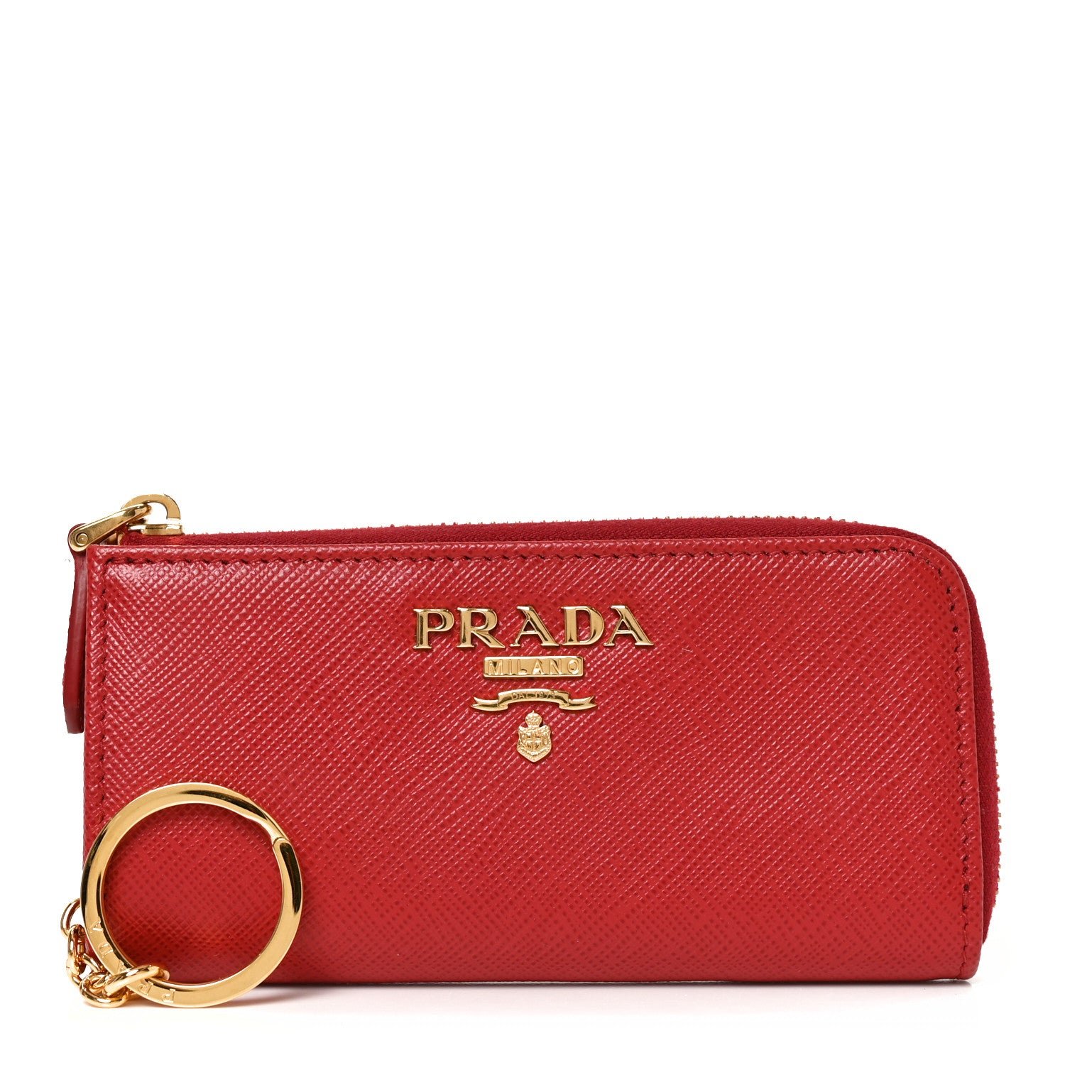 Prada Saffiano Metal Zip Around Key Holder Fuoco