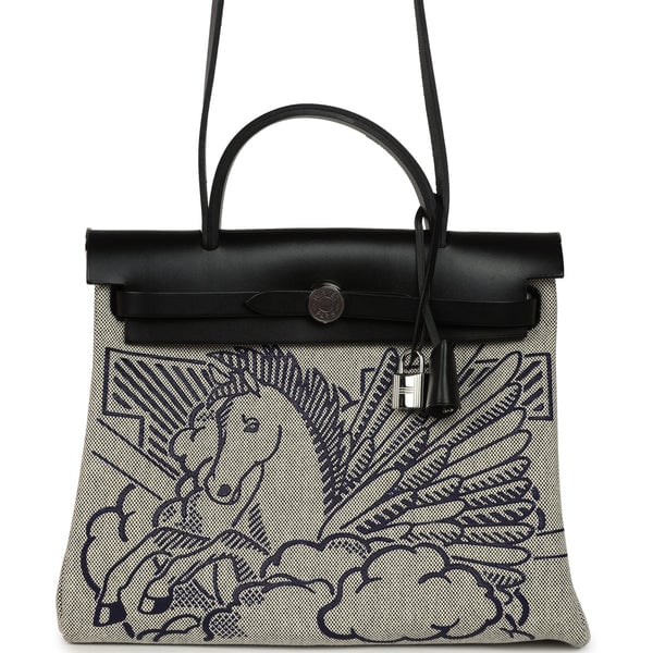 Hermes Hermes Herbag Zip Pegase Pop PM 31 Bleu Indigo-Ecru Toile H Canvas, Bleu Indigo Vache Hunter Palladium Hardware