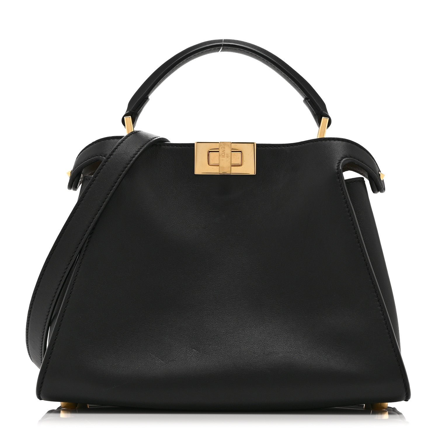 Fendi Vitello Tahiti Burro Medium Peekaboo Iconic Essentially Satchel Black Corda