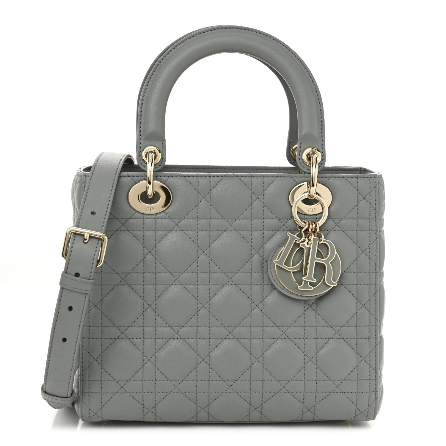 Dior Lambskin Cannage Medium Lady Dior Stone Gray