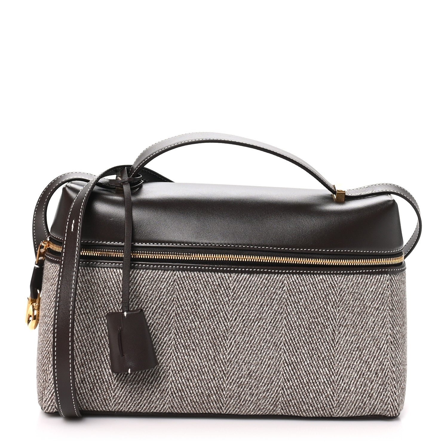 Loro Piana Loro Piana Calfskin Merino Wool Extra Bag L27 Natural Brown Dark Chocolate Licorice Sun Gold