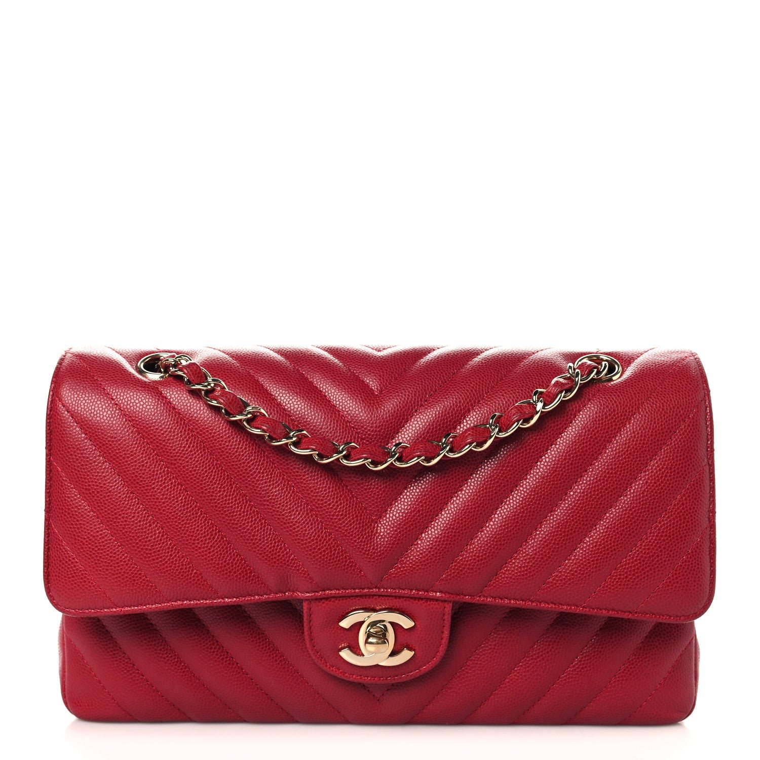 Chanel Caviar Chevron Quilted Medium Double Flap Red