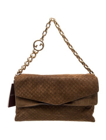 Interlocking G Suede Embossed GG Large Shoulder Bag w/ Tags