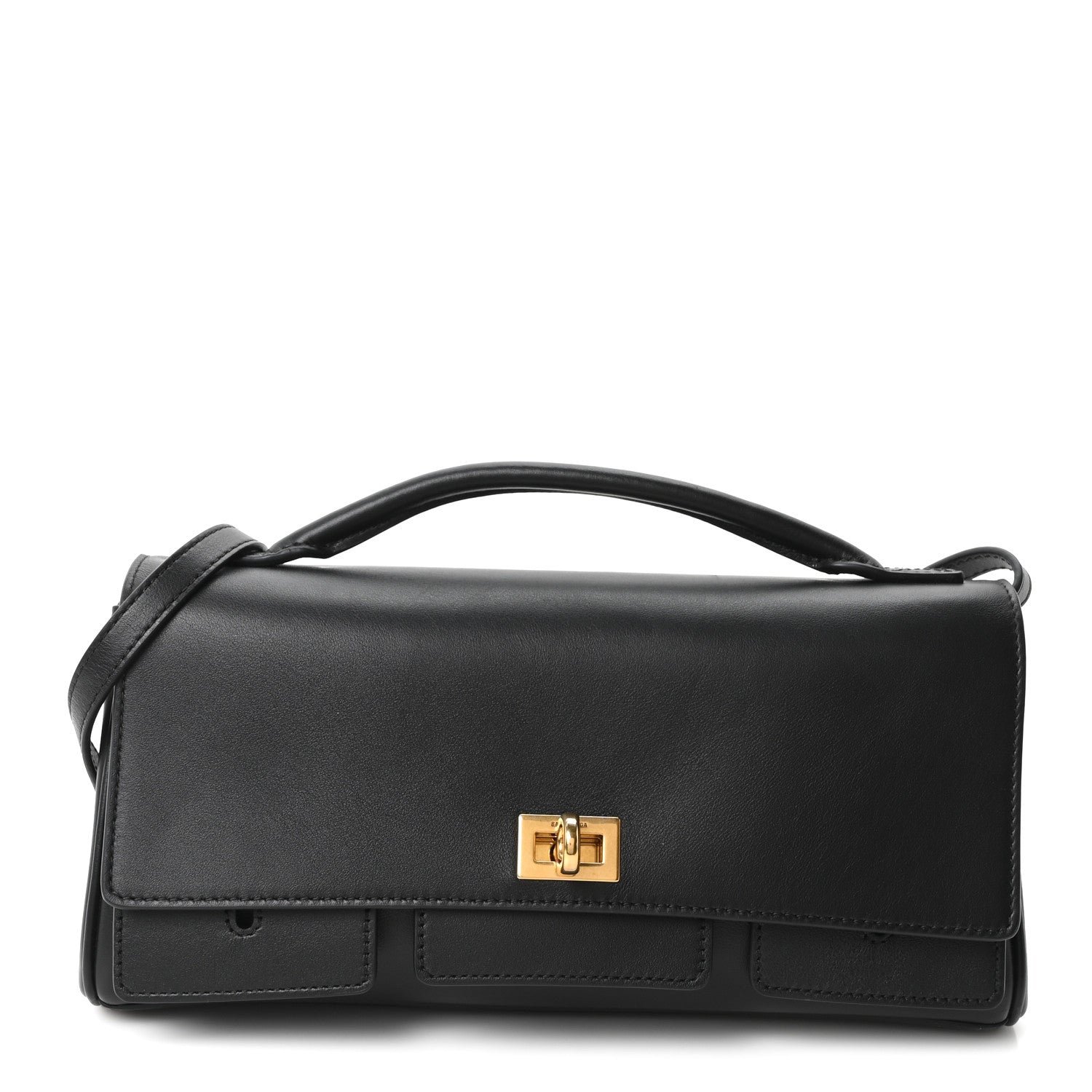 Balenciaga Smooth Calfskin Small Bel Air Clutch On Strap Black