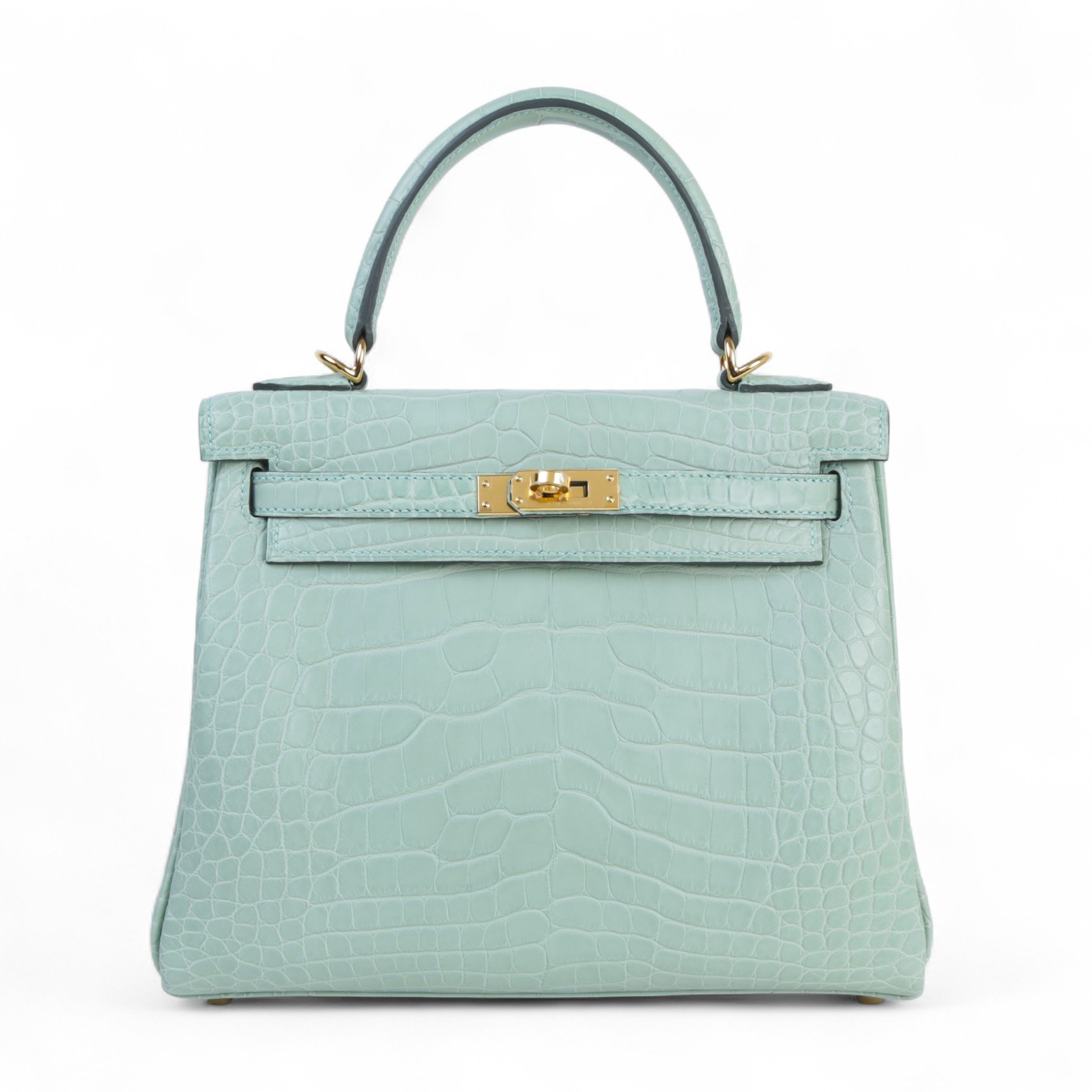 Brand New ( Rank N ) HERMÈS Kelly 25 Vert d’Eau (6U) Matte Alligator Gold hardware W (2024)