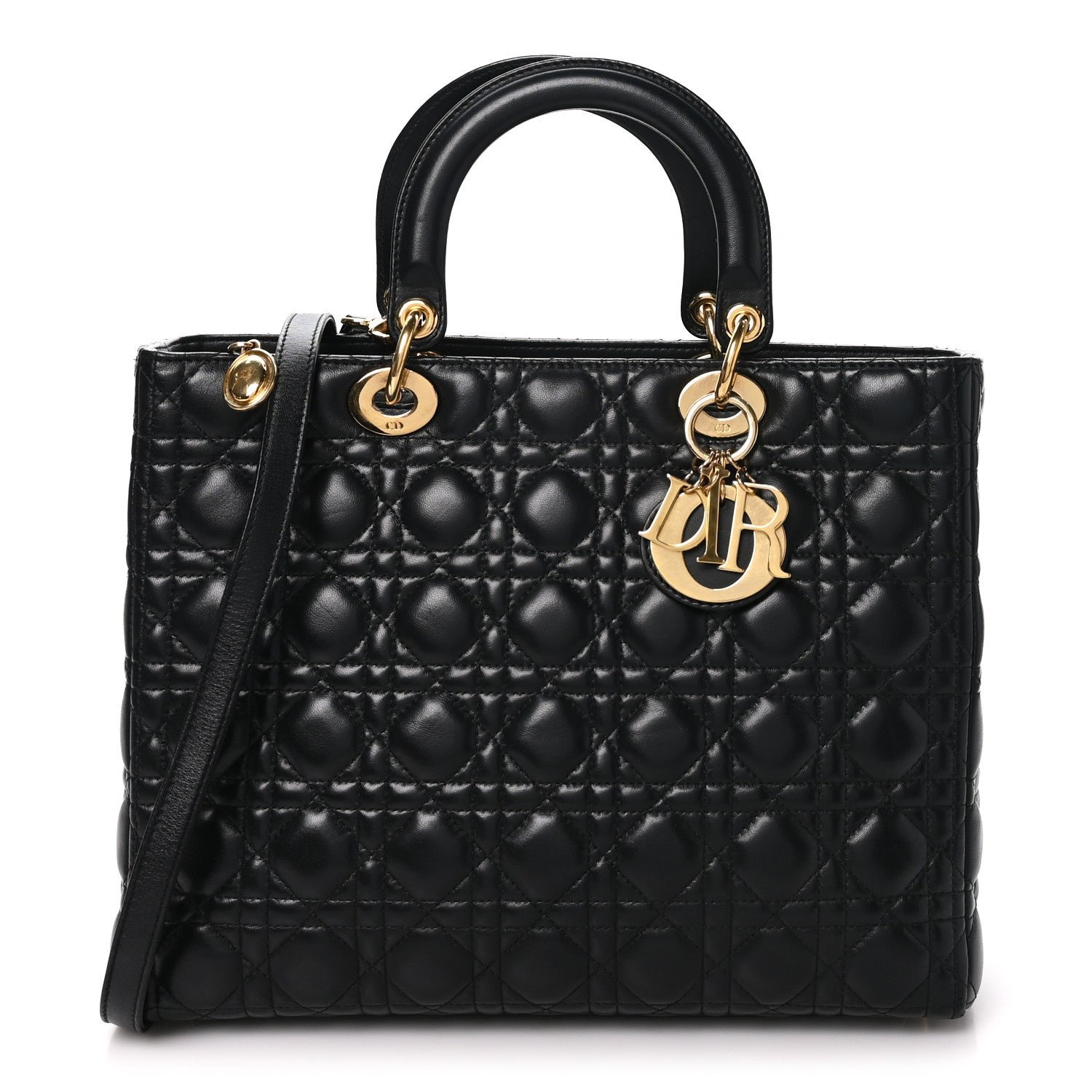Christian Dior Lambskin Cannage Large Lady Dior Black