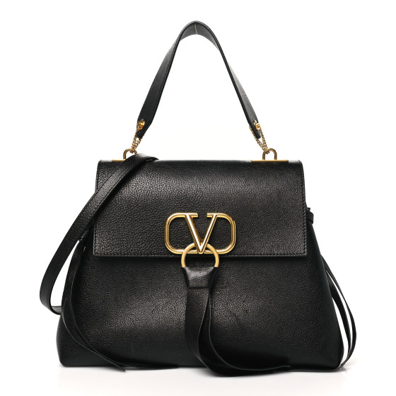 Valentino Garavani Pebbled Calfskin Large VRing Chain Shoulder Bag Black
