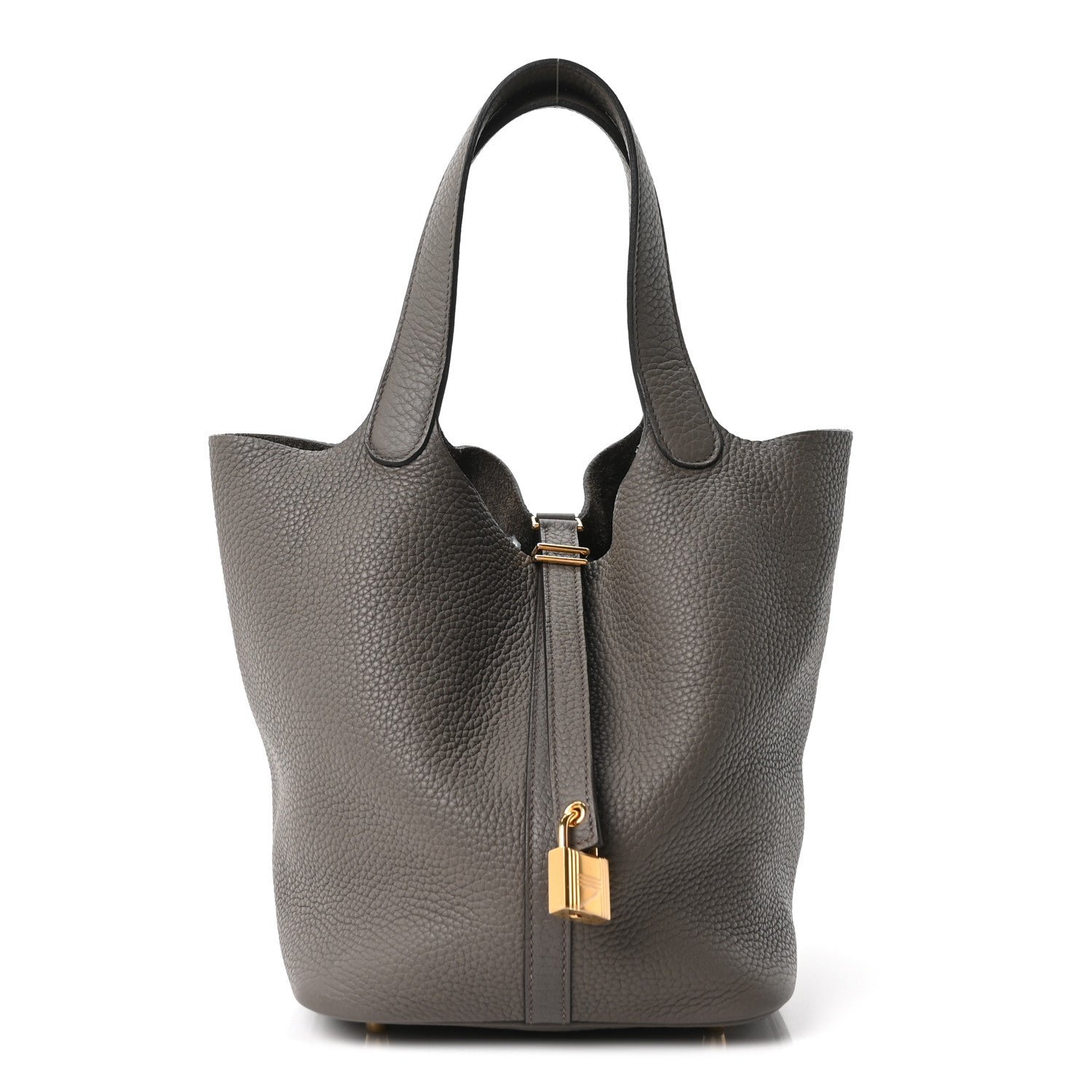 Hermes Taurillon Clemence Picotin Lock 22 MM Gris Asphalte