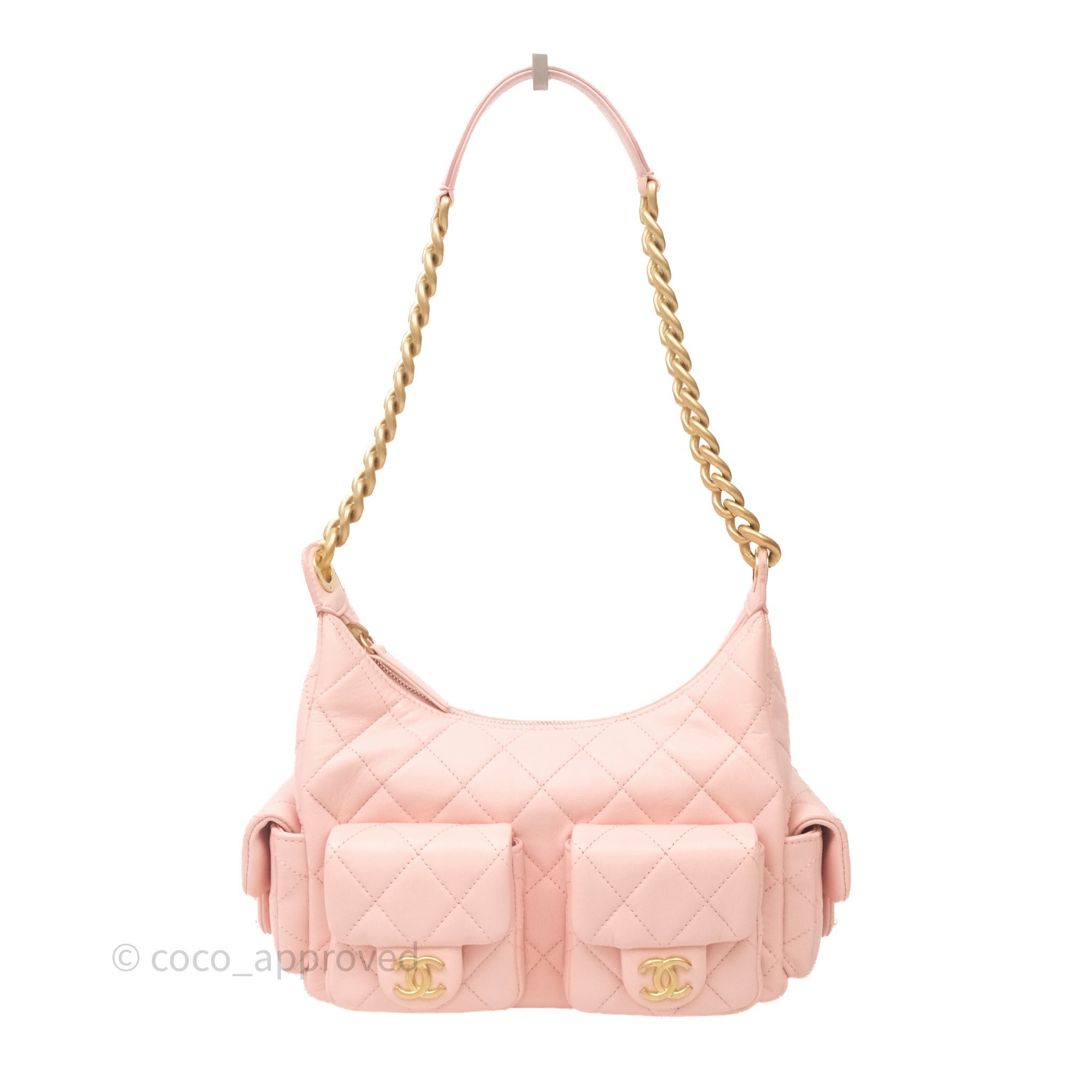 Chanel Small Quilted Trendy Double Pocket Hobo Pink Lambskin Aged Gold Hardware
