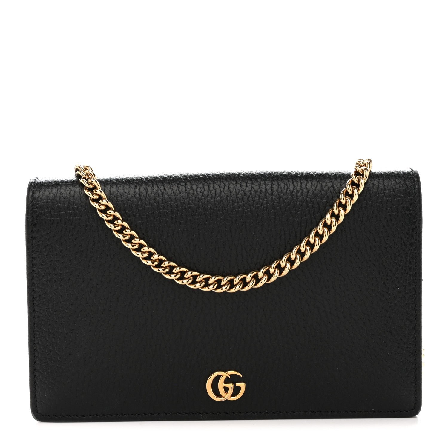 Gucci Dollar Calfskin Mini GG Marmont Chain Wallet Black