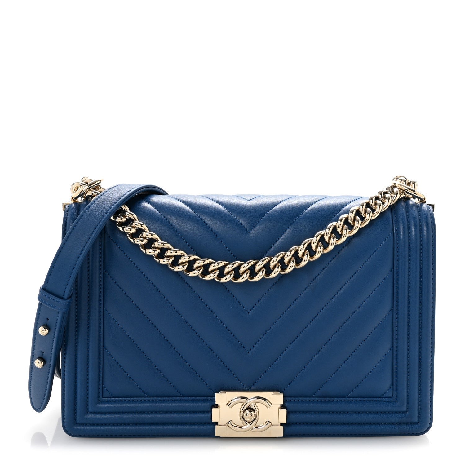 Chanel Lambskin Chevron Quilted New Medium Boy Flap Blue