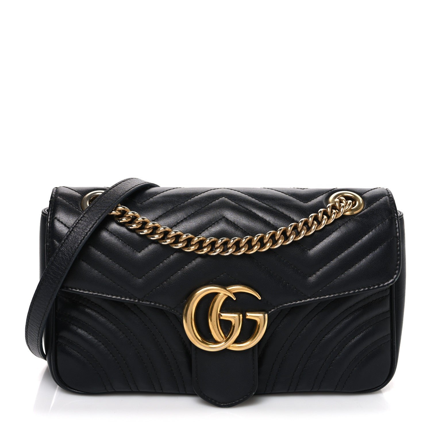Gucci Calfskin Matelasse Small GG Marmont Shoulder Bag Black