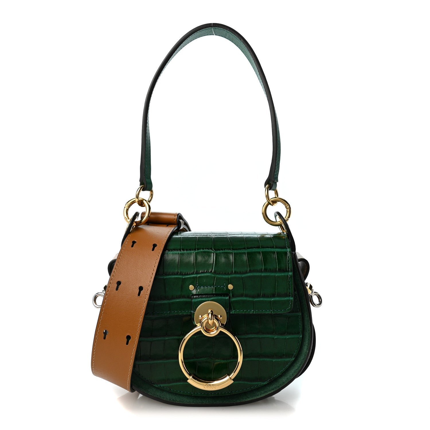 Chloe Calfskin Crocodile Embossed Small Tess Bag Woodsy Green