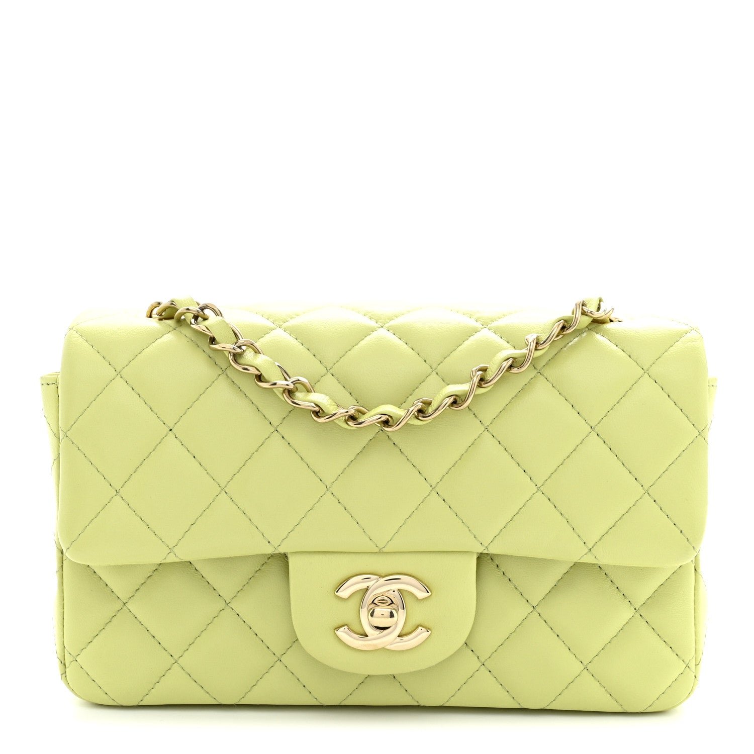 Chanel Lambskin Quilted Mini Rectangular Flap Light Green