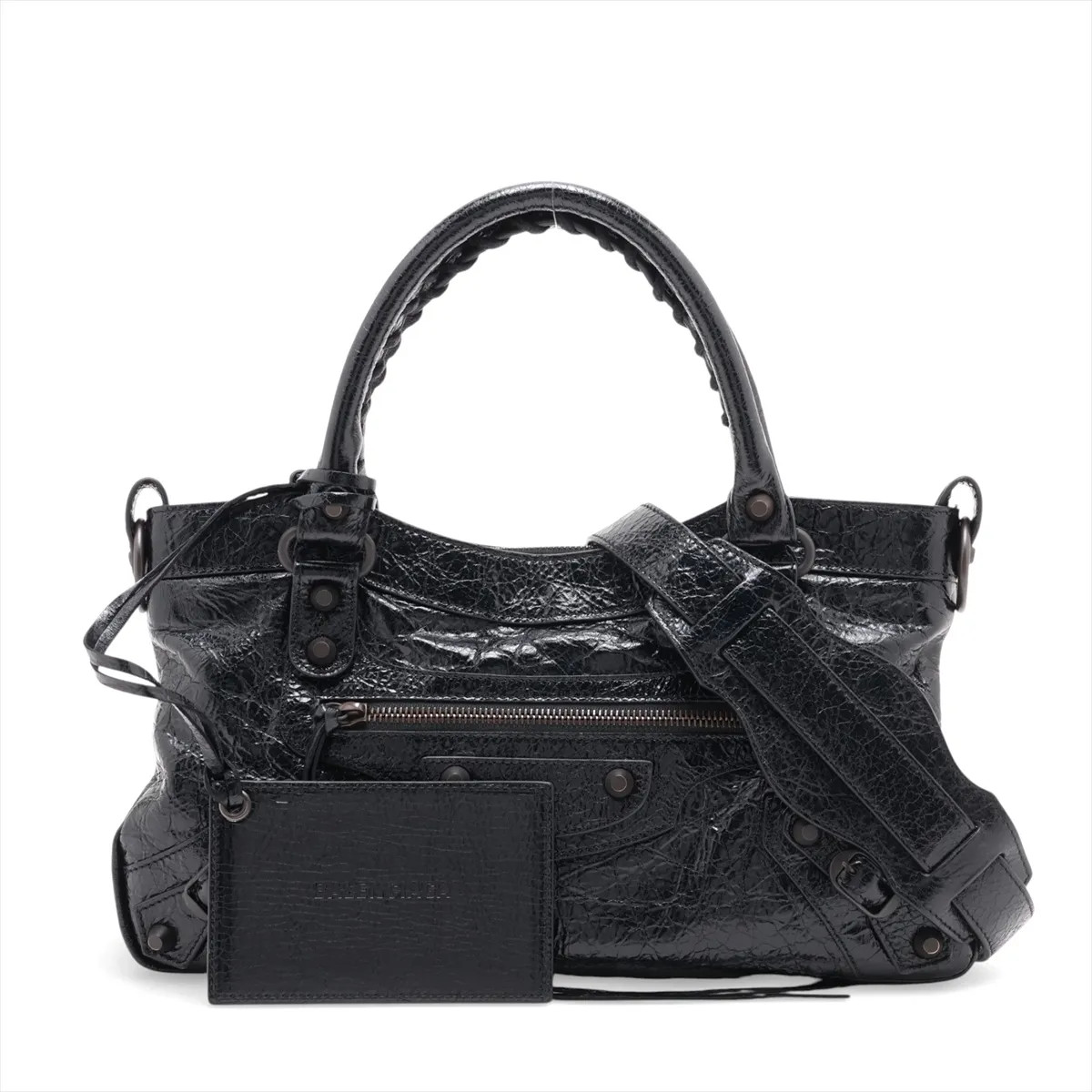 Balenciaga Le City Fast 841458 Leather 2 Way Handbag Black Mirror Included