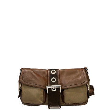 Saffiano Lux Leather Buckle Shoulder Bag