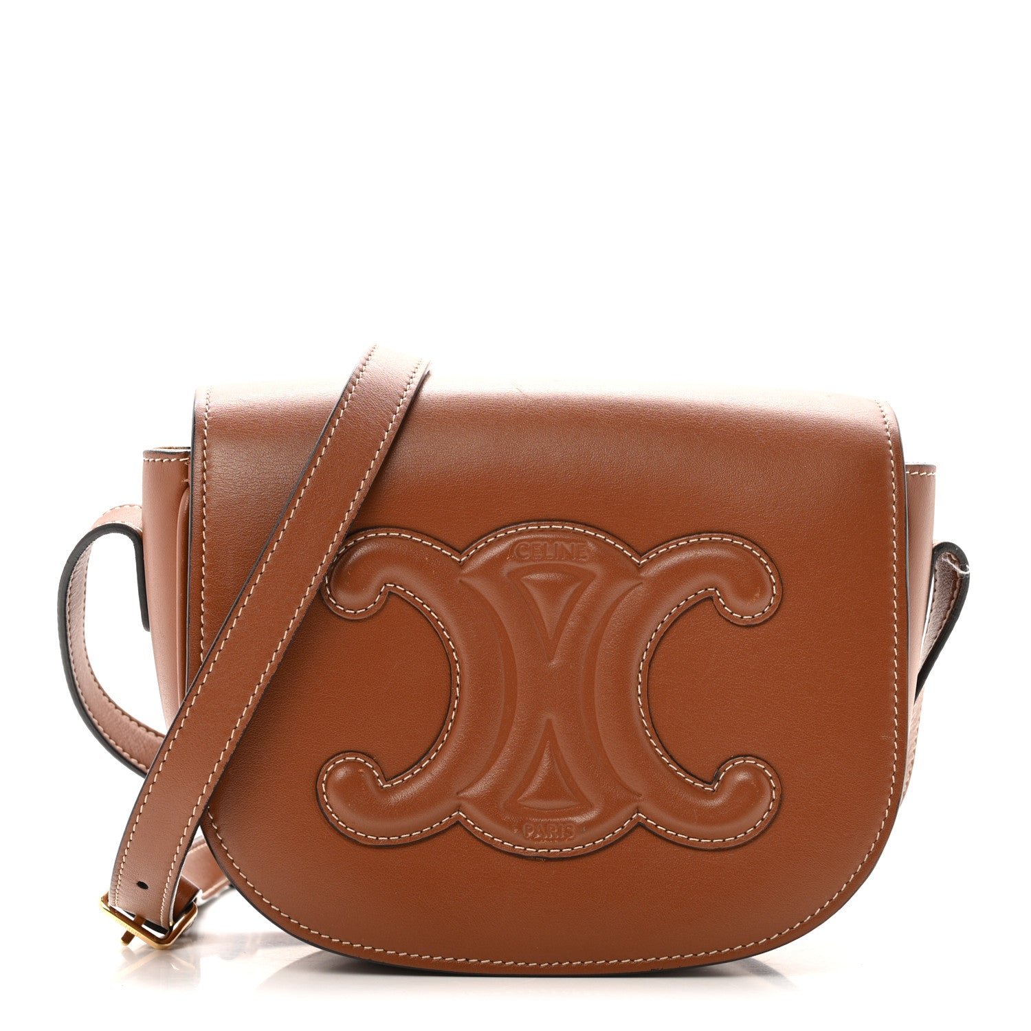 Celine Celine Smooth Calfskin Cuir Triomphe Folco Crossbody Bag Tan
