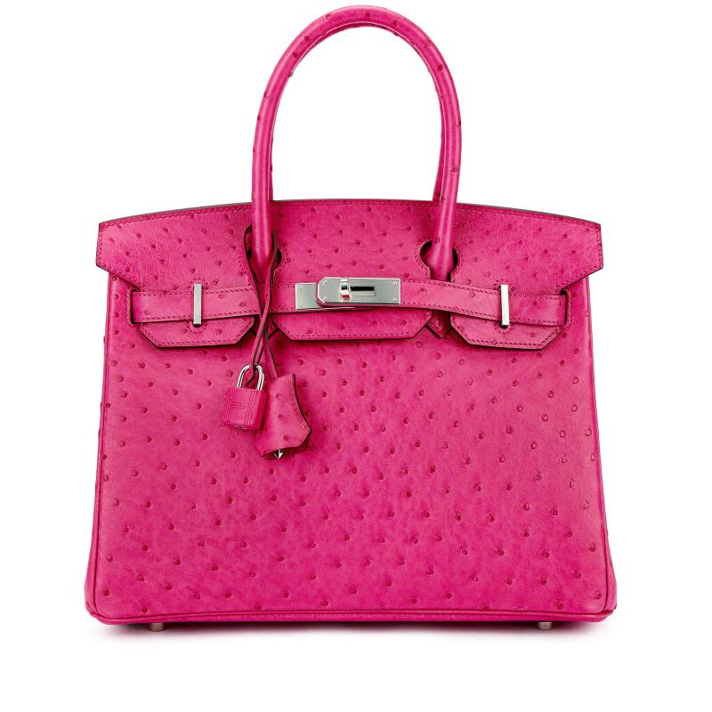 Hermes Rose Tyrien Ostrich Birkin 30 Palladium Hardware, 2020