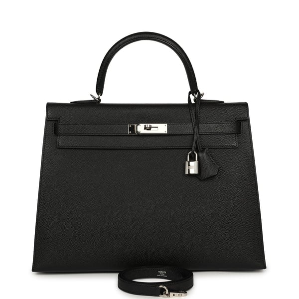 Pre-owned Hermes Kelly Sellier 35 Black Epsom Palladium Hardware