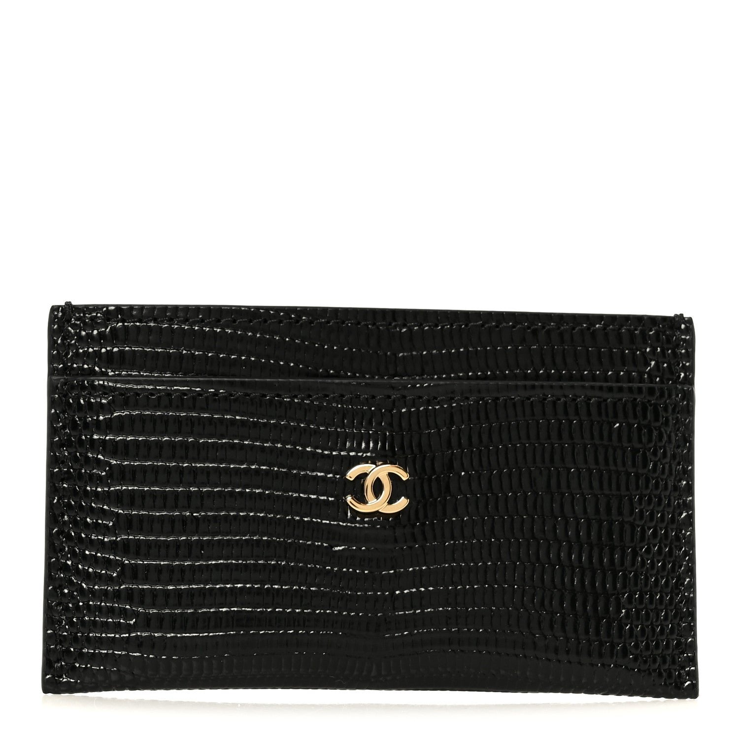 Chanel Calfskin Lizard Embossed Card Holder Black