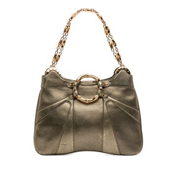Calf Leather Metallic Calfskin Bamboo Ring Chain Shoulder Bag