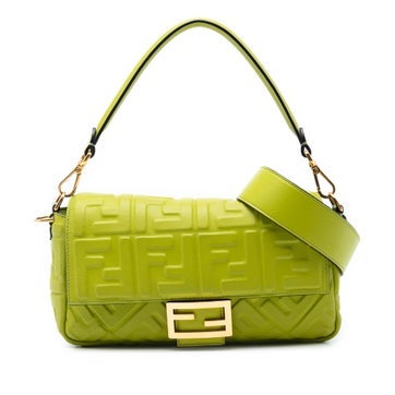 Calf Leather Zucca Embossed Leather Baguette Satchel