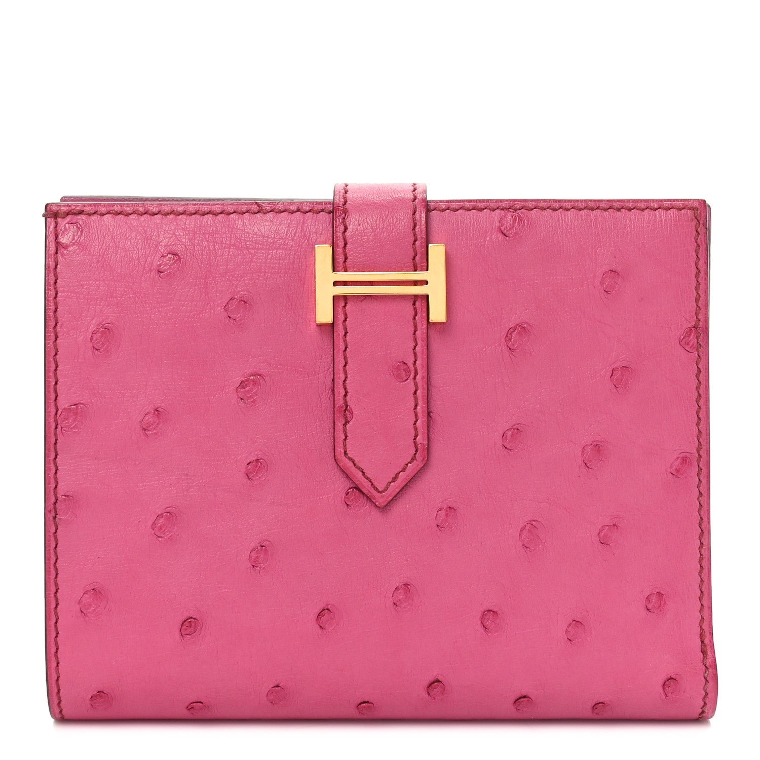 Hermes Ostrich Bearn Compact Wallet Fuchsia