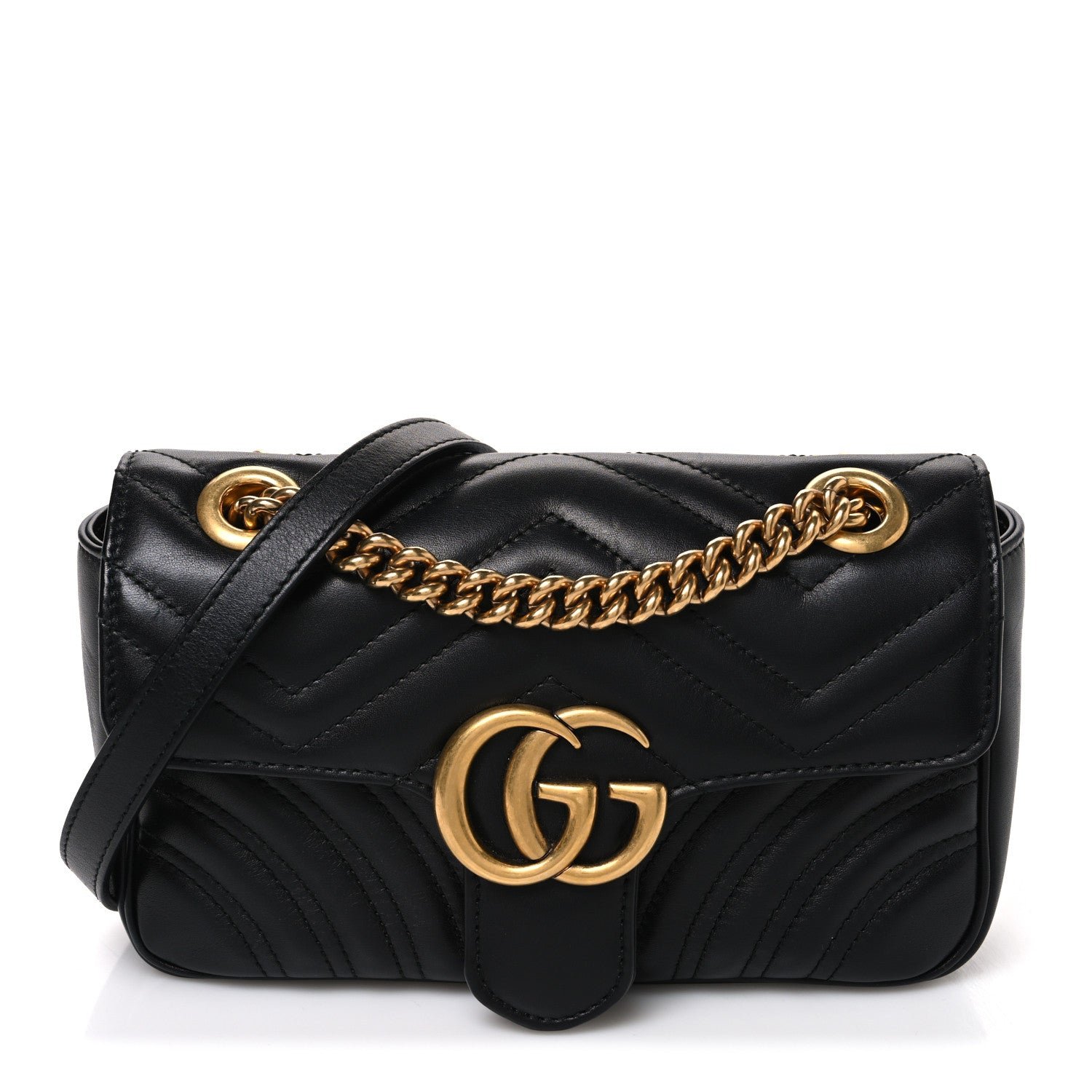 Gucci Calfskin Matelasse Mini GG Marmont Shoulder Bag Black