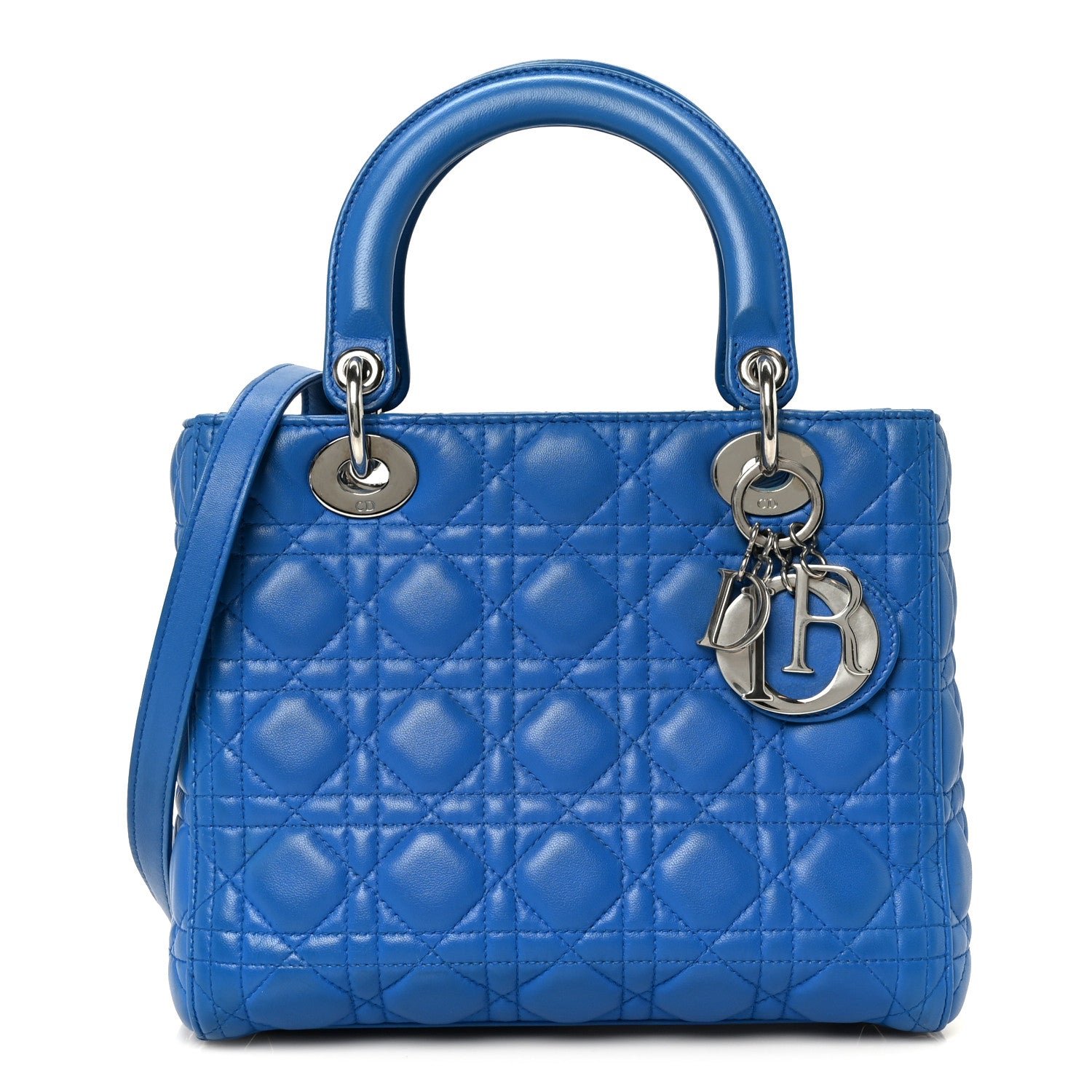 Christian Dior Lambskin Cannage Medium Lady Dior Blue