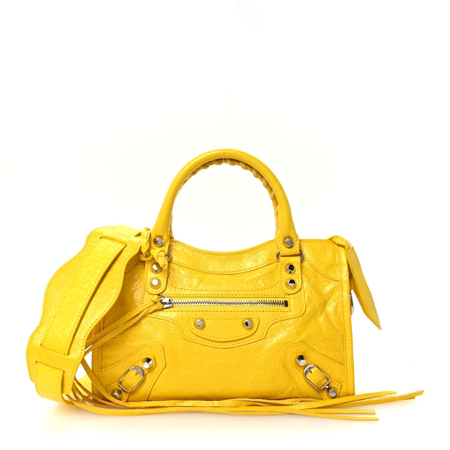 Balenciaga Agneau Classic Silver Hardware Mini City Yellow