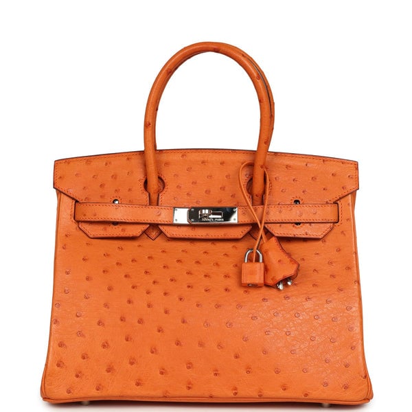 Hermes Pre-owned Hermes Birkin 30 Tangerine Ostrich Palladium Hardware