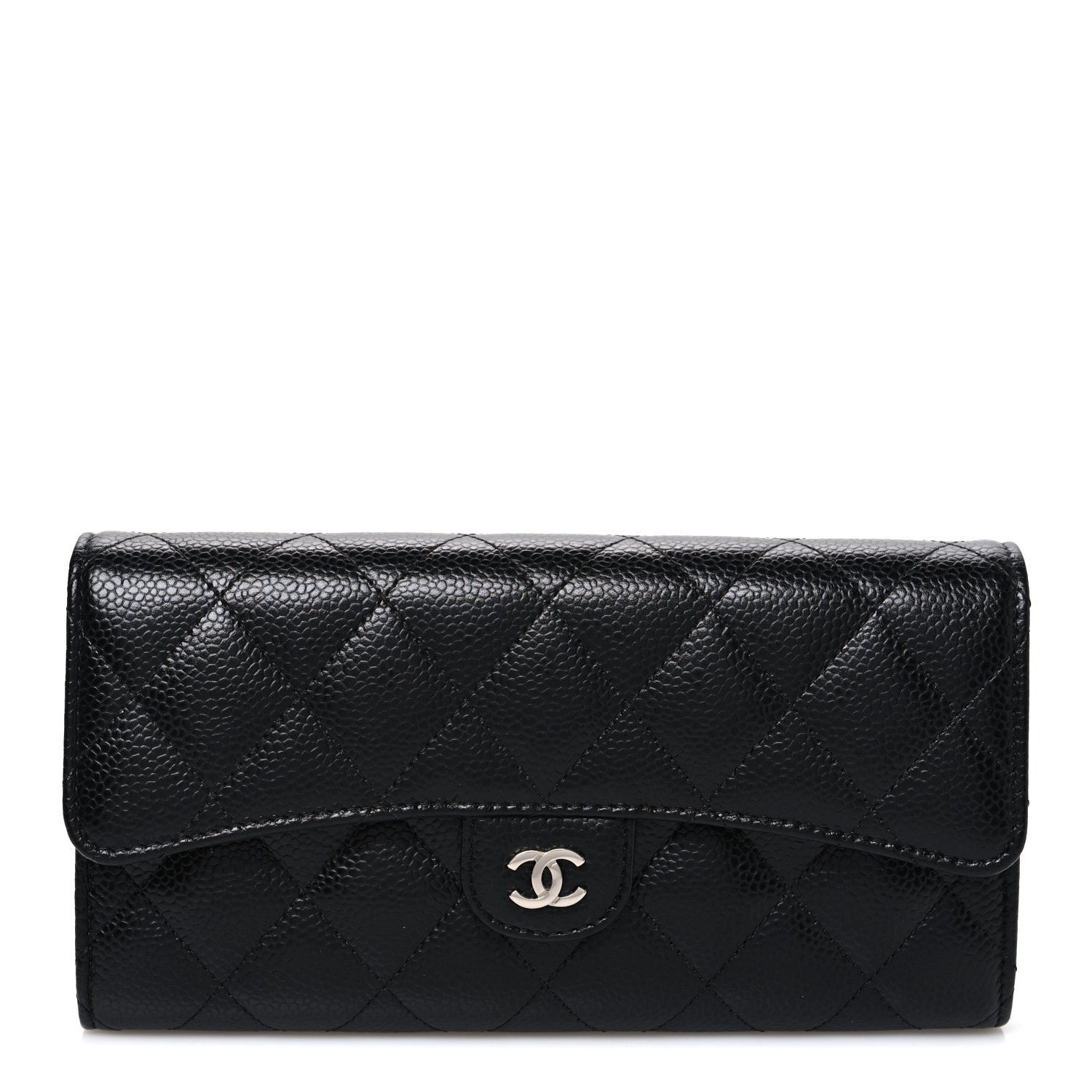 Chanel Caviar Quilted Large Gusset Flap Wallet Black