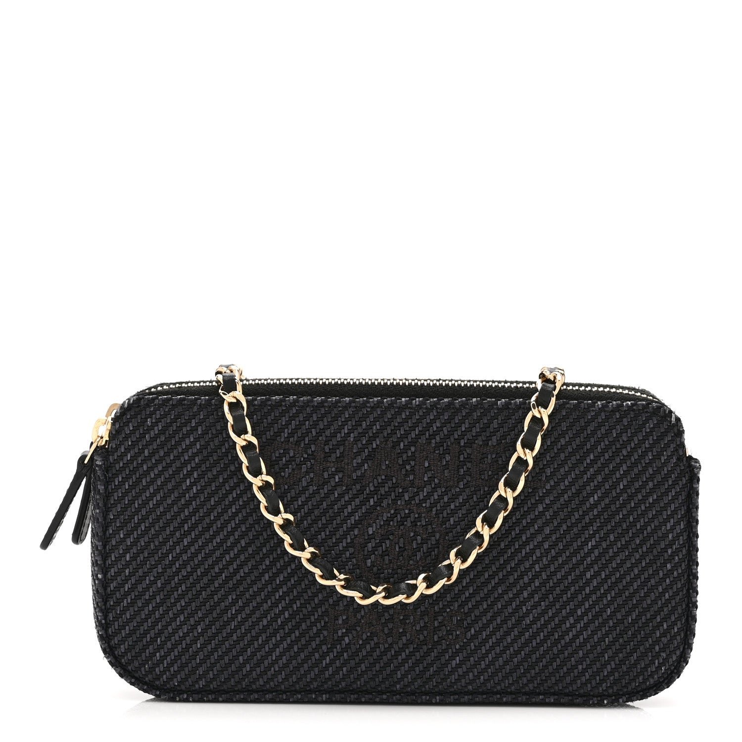 Chanel Lurex Straw Small Deauville Clutch With Chain Blue