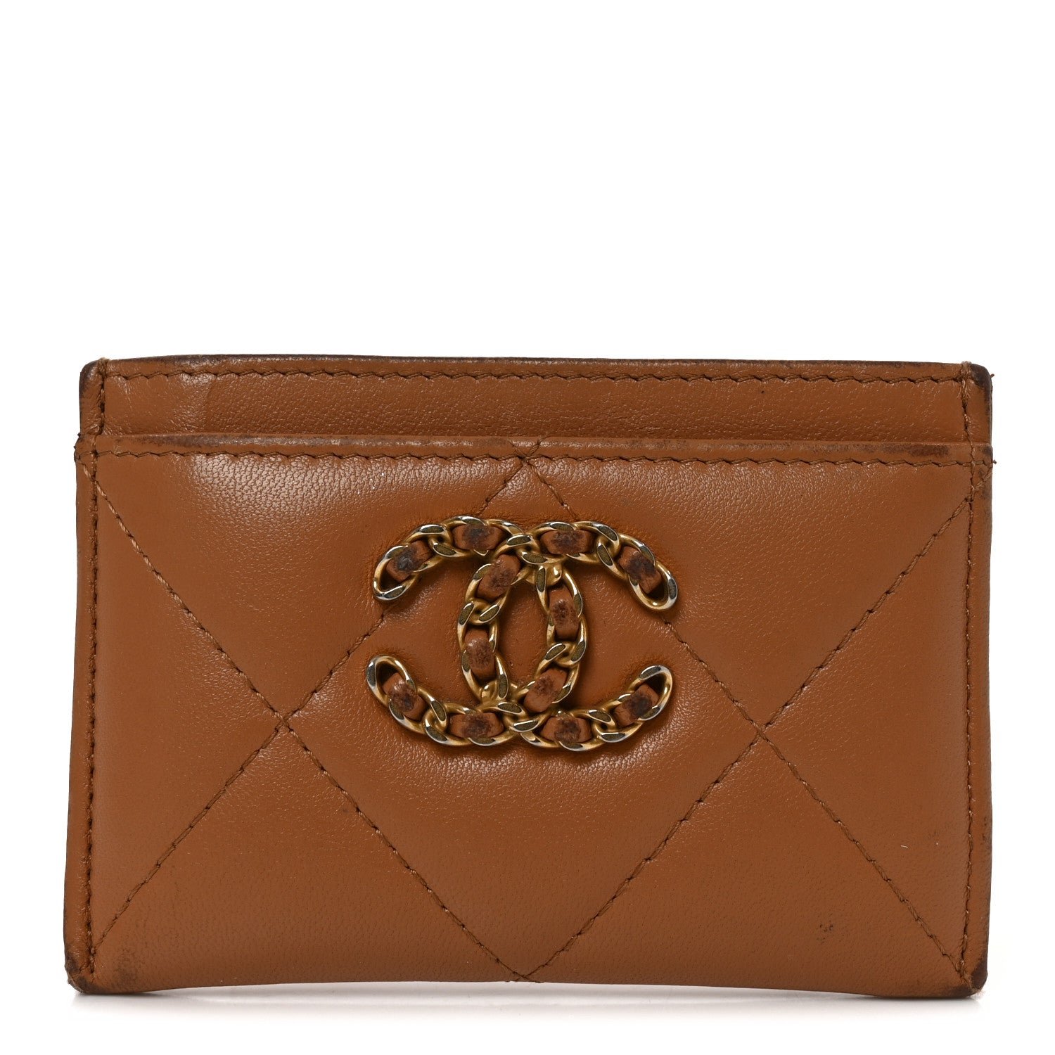Chanel Lambskin Quilted Chanel 19 Card Holder Brown