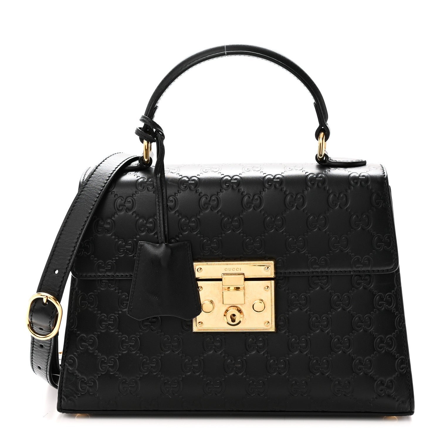 Gucci Guccissima Signature Small Padlock Top Handle Bag Black Black