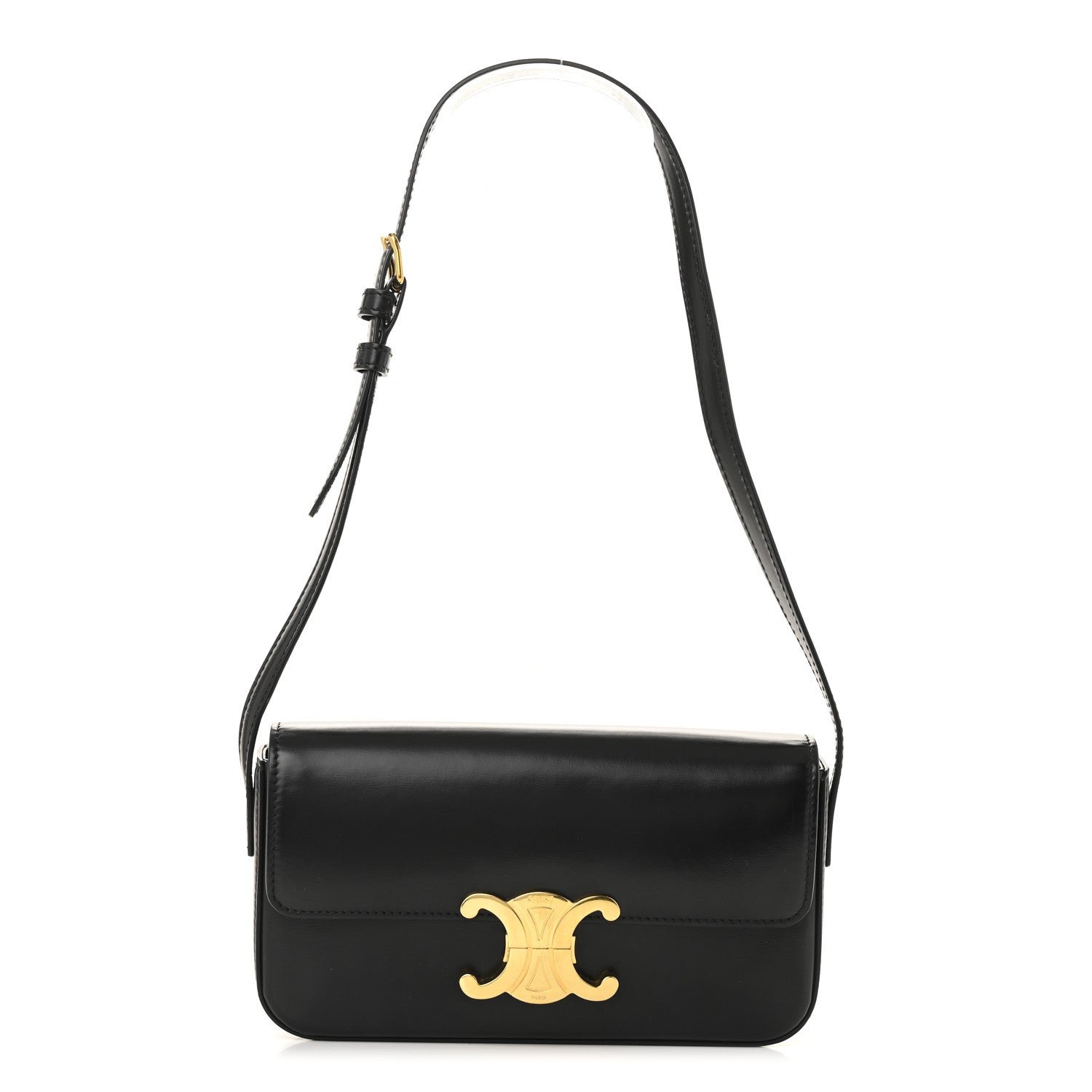 Celine Shiny Calfskin Triomphe Shoulder Bag Black